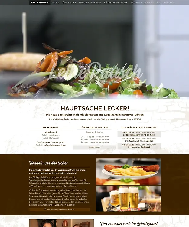 Gestaltung einer individuellen Website für das Restaurant LeineRausch Hannover